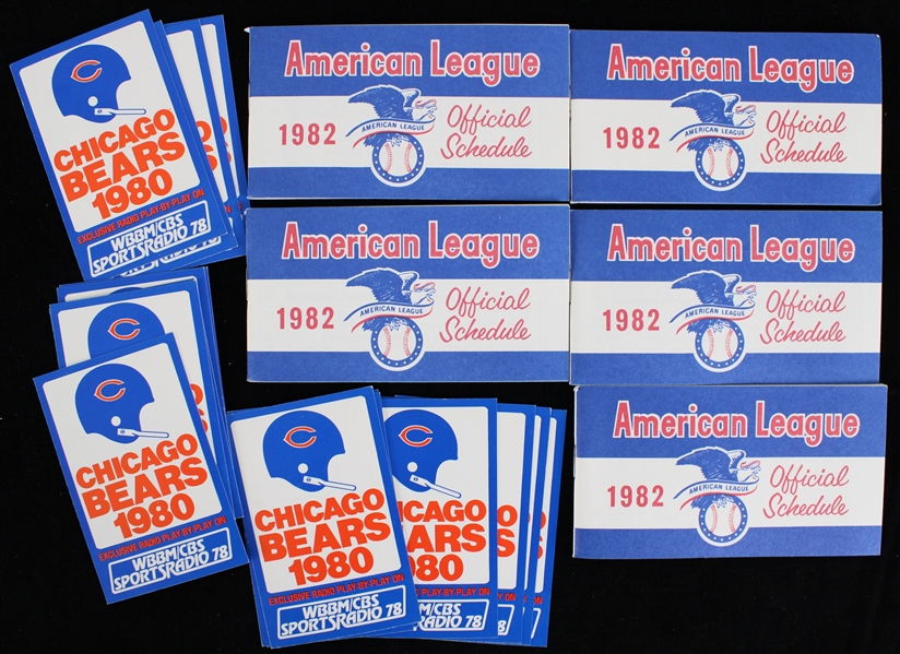 1980-82 Chicago Bears Pocket Schedules and MLB American League Schedule Books (Lot of 22)
