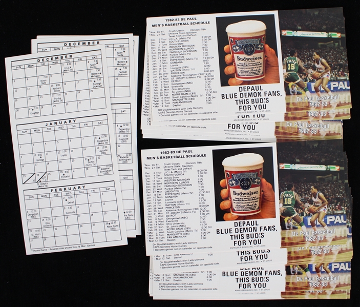 1982-83 DePaul University Basketball Pocket Schedules (Unfolded) (Lot of 25)
