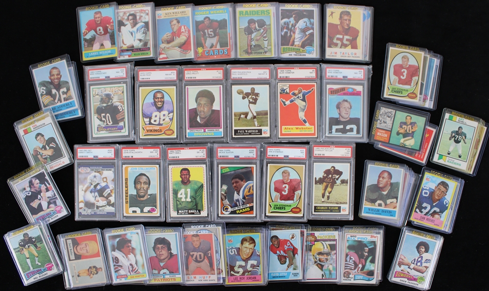 1950s-90s Rookie Football Trading Card Collection - Lot of 110 w/ 43 Slabbed Including Mel Blount, Tim Brown, Earl Campbell, Alan Page, John Stallworth, Paul Warfield & More 