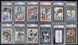 1970's-2010's Football Signed Trading Cards & Postcards - Lot of 25 Slabbed w/ Dan Fouts, Mark Gastineau, Deacon Jones, Merlin Olsen, Gale Sayers, & More
