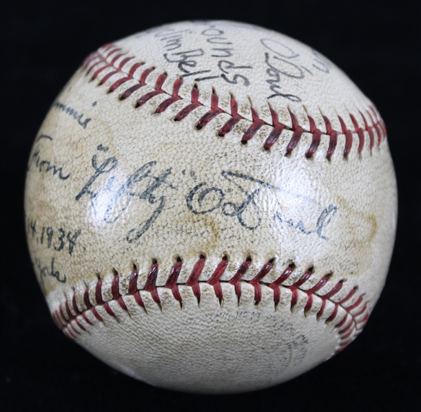 1934 Lefty ODoul New York Giants Signed & Inscribed Game Used ONL Heydler Home Run Baseball (MEARS LOA) *PSA/DNA & JSA*