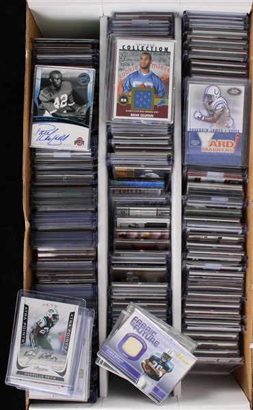 1970s-2010s Football Trading Card Collection - Lot of 300 w/ Signed Cards & Game Worn Jersey Relic Insert Cards