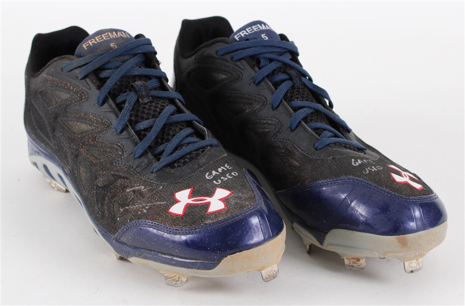 2014 Freddie Freeman Atlanta Braves Signed Under Armour Game Worn Cleats (MEARS LOA / JSA)