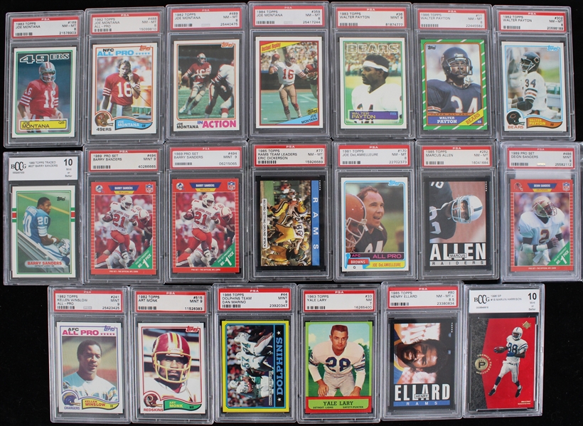 1960s-90s Football Trading Card Collection - Lot of 20 PSA Slabbed w/ Barry Sanders, Joe Montana, Walter Payton & More