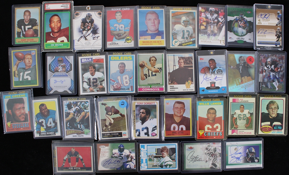 1960s-2010s Football Trading Card Collection - Lot of 100+ w/ Rookies, Signed, Slabbed & More