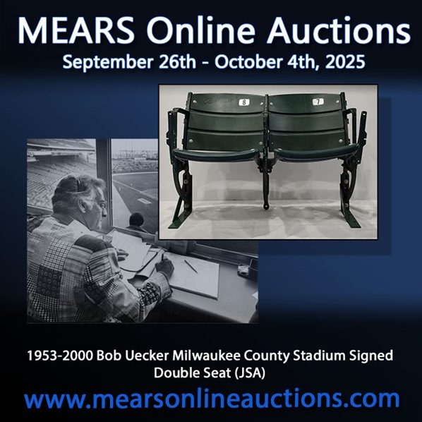 1953-2000 Bob Uecker Milwaukee County Stadium Signed Double Seat (JSA) 