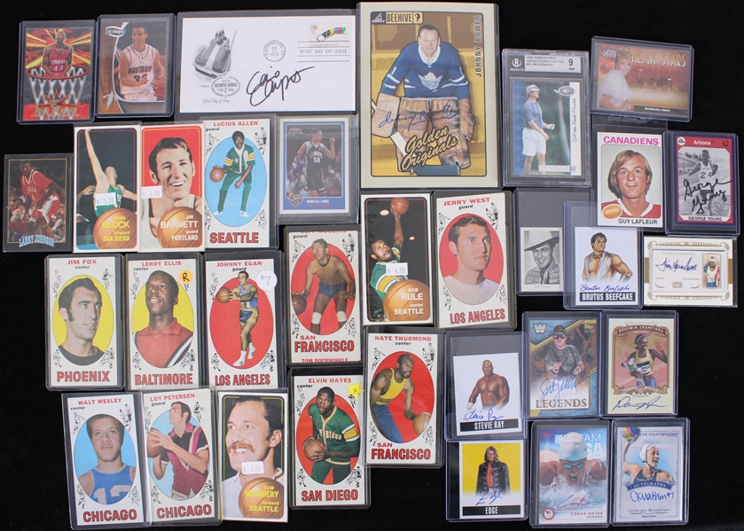 1960s-2000s Hockey Basketball Trading Card Collection - Lot of 140 w/ 16 Signed 