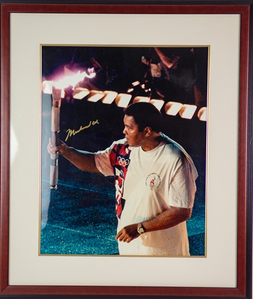 1996 Muhammad Ali World Heavyweight Champion Signed 25" x 29" Framed Olympic Torch Photo (JSA)