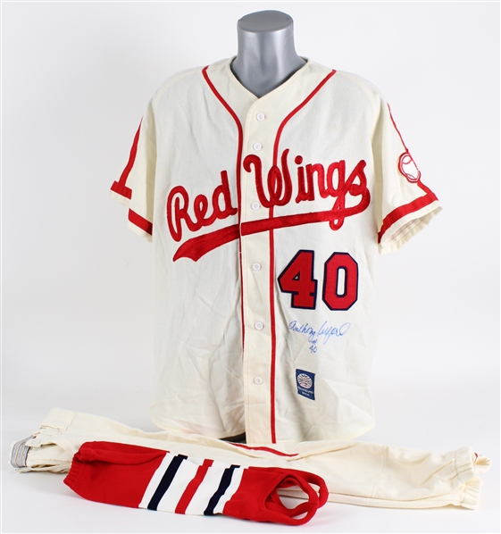 1991-93 Anthony Telford Rochester Red Wings Signed Minor League Baseball Throwback Flannel Uniform w/ Jersey, Pants & Stirrups (MEARS LOA / JSA)