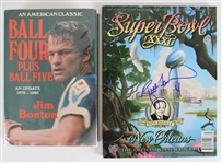 1981-97 Jim Bouton Signed Ball Four Plus Ball Five Hardcover Book & Brett Favre Signed Super Bowl XXXI Program (JSA)
