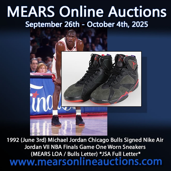 1992 (June 3rd) Michael Jordan Chicago Bulls Signed Nike Air Jordan VII NBA Finals Game One Worn Sneakers (MEARS LOA / Chicago Bulls Letter) *JSA Full Letter* “1st Repeat” 