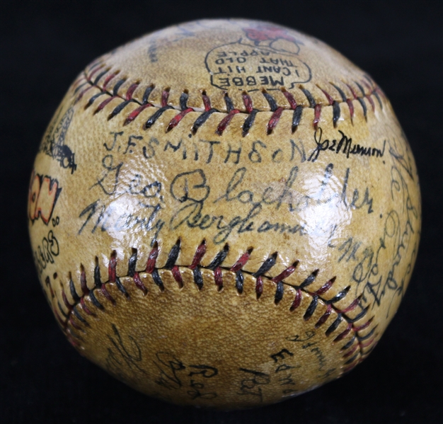 1927 Tulsa Oilers Team Signed Official National League Baseball w/ 16 Signatures & 2 Illustrations 