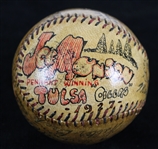 1927 Tulsa Oilers Team Signed Official National League Baseball w/ 16 Signatures & 2 Illustrations 