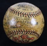 1927 Tulsa Oilers Team Signed Official National League Baseball w/ 16 Signatures & 2 Illustrations 