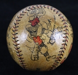 1927 Tulsa Oilers Team Signed Official National League Baseball w/ 16 Signatures & 2 Illustrations 