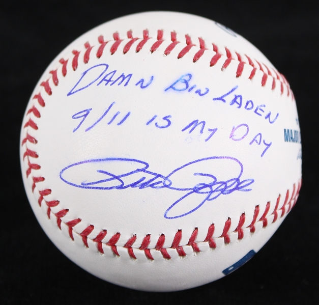 2000s Pete Rose "Damn Bin Laden, 9/11 is my day" Cincinnati Reds Signed & Inscribed OML Selig Baseball *JSA*