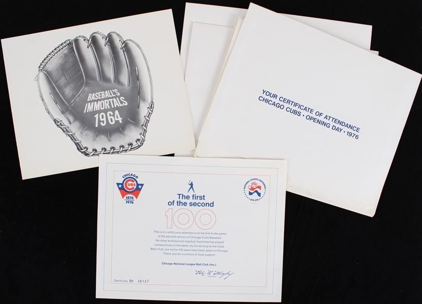 1964-76 MLB Hall of Fame Pamphlet and Chicago Cubs Opening Day Certificates (Lot of 8)