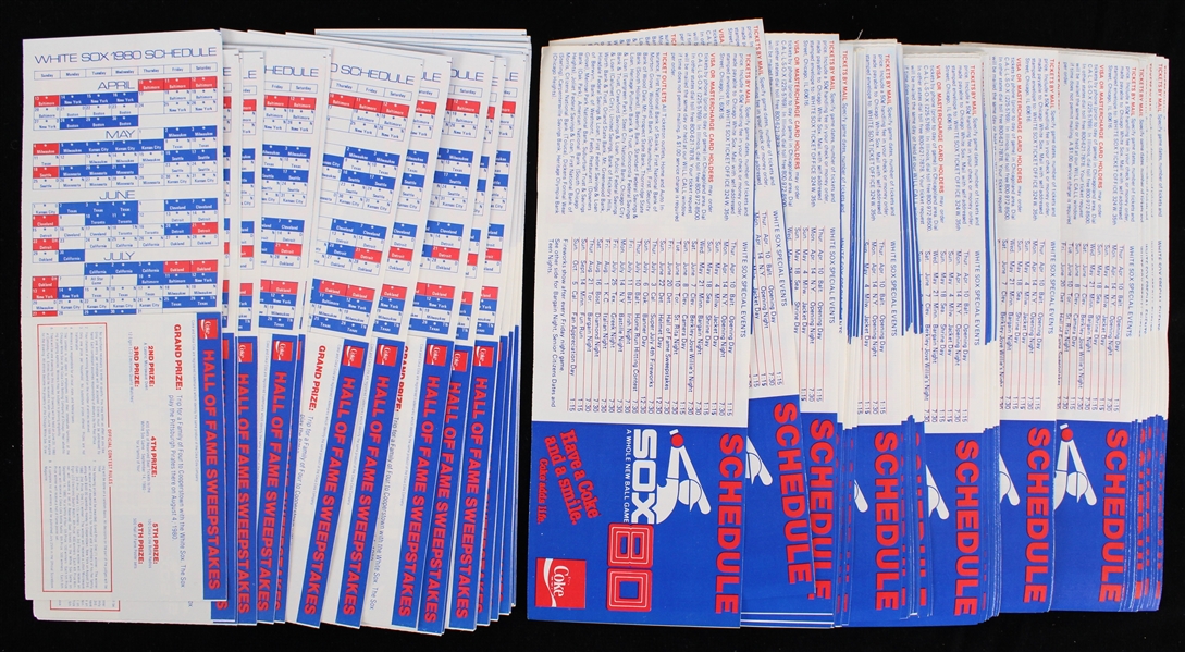 1980 Chicago White Sox Pocket Schedule with Coca Cola Hall of Fame Sweepstakes Entry (Unfolded) (Lot of 100+)