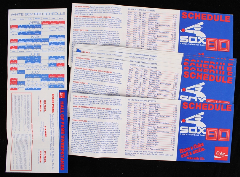 1980 Chicago White Sox Pocket Schedule with Coca Cola Hall of Fame Sweepstakes Entry (Unfolded) (Lot of 12)