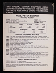 1983 Pete Rose Philadelphia Phillies 4x5.5 Special Edition Souvenir Card