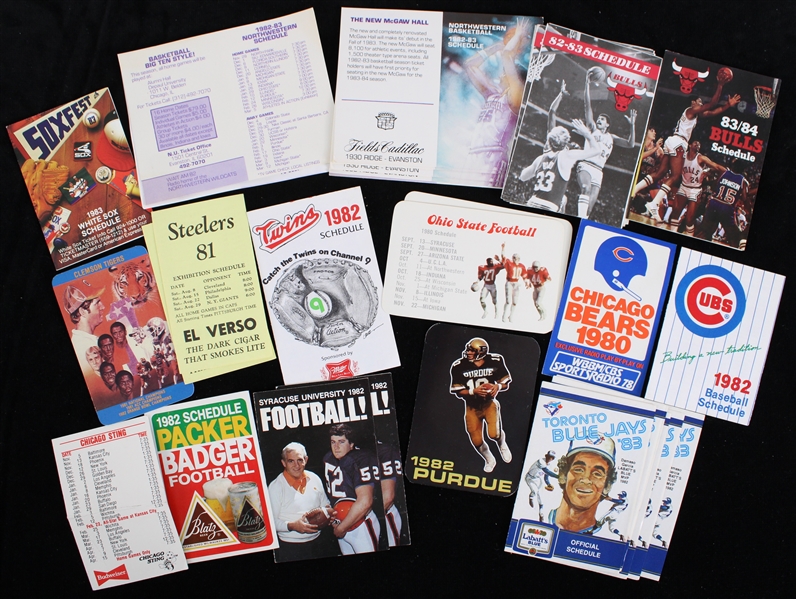 1975-84 Chicago Bulls Pittsburgh Steelers Toronto Blue Jays Syracuse University and More Pocket Schedules (Lot of 39)