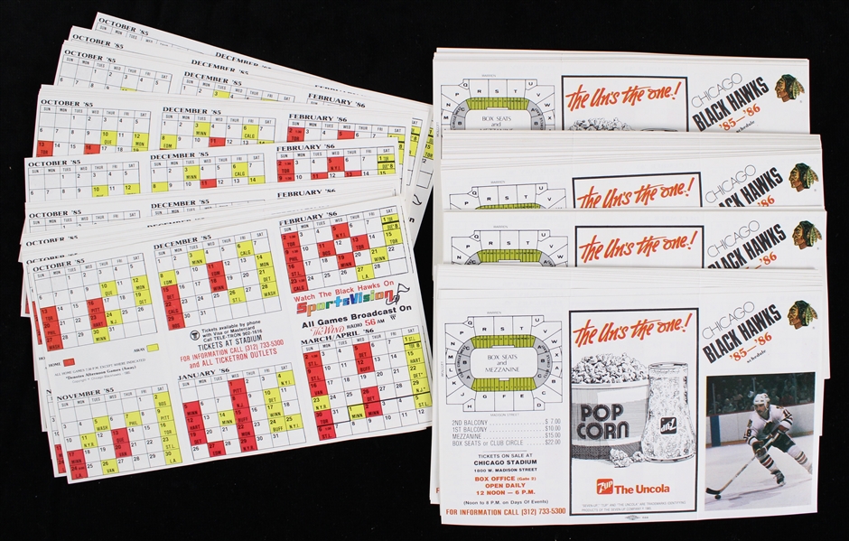 1985-86 Chicago Blackhawks Pocket Schedules (Unfolded) (Lot of 100+)