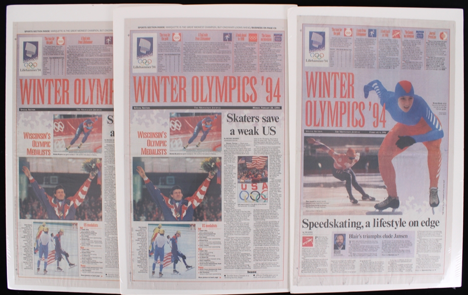 1994 Dan Jansen, Bonnie Blair Winter Olympics Milwaukee Journal Sentinels (Lot of 9)
