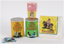 1974-77 Lone Ranger & Tarzan Memorabilia Collection - Lot of 4 w/ Jigsaw Puzzles, Party Cups & Napkins