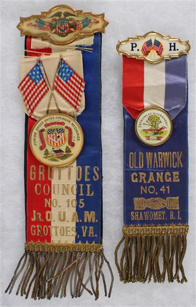 1920s Junior Order United American Mechanics & Patrons of Husbandry Ribbons - Lot of 2
