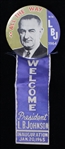1965 Lyndon B. Johnson 3.5" Pusback Button with 6" Inauguration Ribbon
