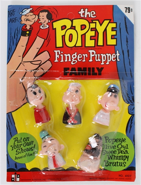 1960s Popeye MOC Finger Puppet Family by Denmark Plastics