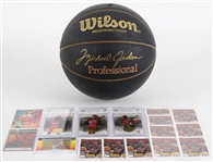 1990s Michael Jordan Chicago Bulls Black Wilson Professional Model Basketball + 16 Basketball Cards w/ 3 Slabbed