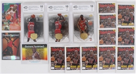 1990's Michael Jordan Chicago Bulls Black Wilson Professional Model Basketball + 16 Basketball Cards w/ 3 Slabbed