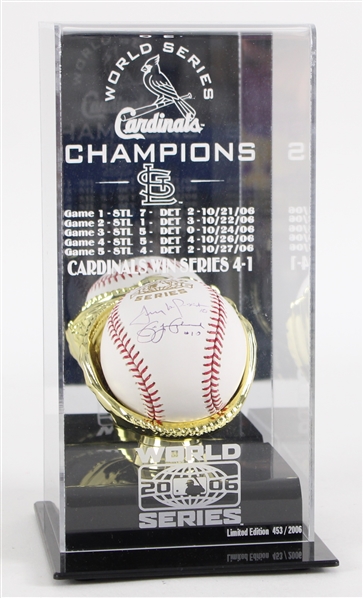2006 Tony La Russa Jim Leyland Cardinals / Tigers Dual Signed Official World Series Baseball w/ Display Case (JSA) 