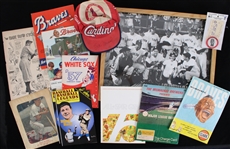 1950s-90s Baseball Memorabilia Collection - Lot of 13 w/ 1952 Boston Red Sox Framed Team Photo, Milwaukee Braves Programs, Stan Musial Signed Hat & More (JSA)