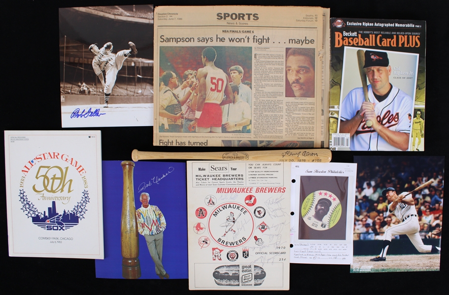1970s-2000s Bob Uecker & Bob Feller Signed Photos, Luis Tiant Signed Pepsi Disc, 1970 Orioles Multi Signed Program & More (Lot of 9)(JSA)
