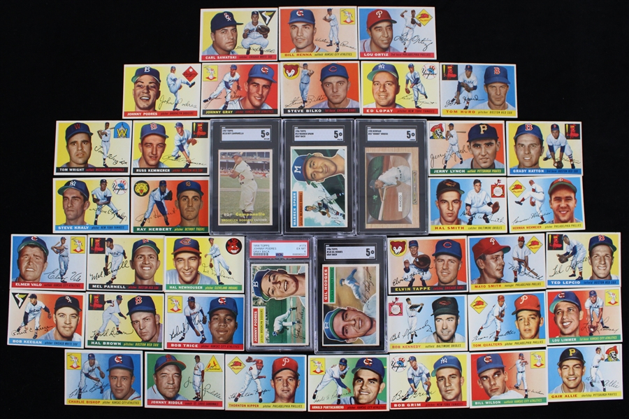1950s Baseball Trading Card Collection - Lot of 250 w/ 5 Slabbed Including Johnny Podres, Warren Spahn, Roy Campanella, Minnie Minoso & Gil Hodges