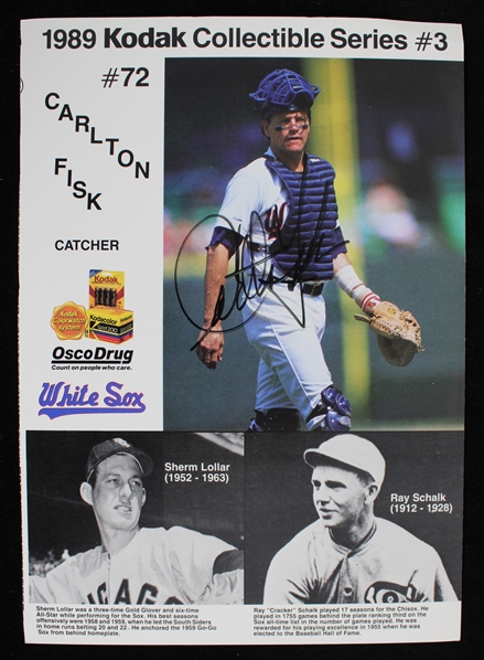 1989 Carlton Fisk Chicago White Sox Signed Kodak Collectible Series #3 Advertising Flat (JSA)