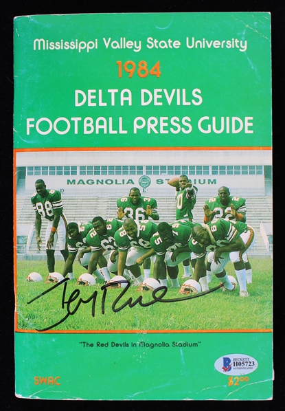 1984 Jerry Rice Mississippi Valley State Delta Devils Signed Press Guide (Beckett)