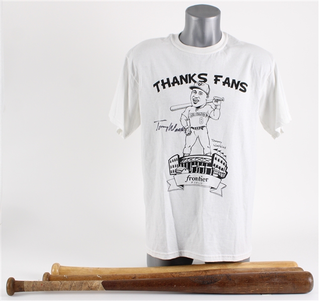 1960s-2000s Tommy Watkins Rochester Red Wings Signed T-Shirt, Ken Gerhart Signed Bat & more (Lot of 4)*JSA* 