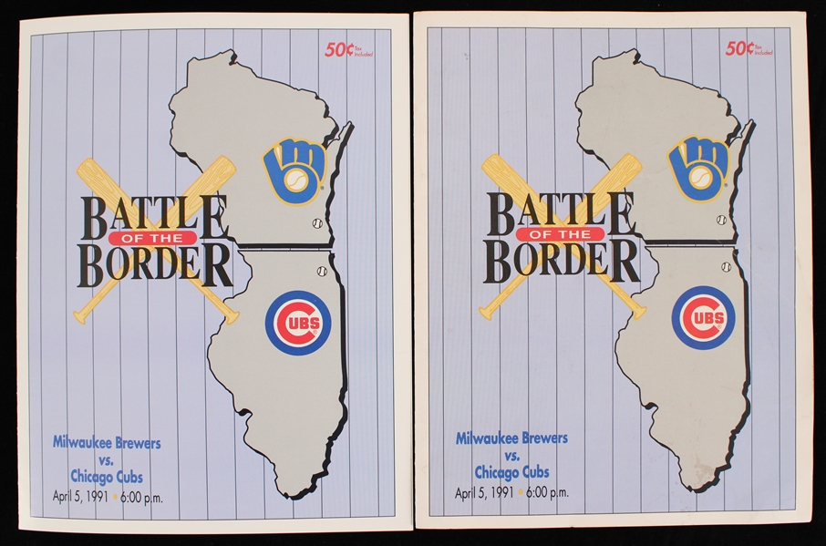 1991 Milwaukee Brewers vs Chicago Cubs Battle of the Border Scorecards (Lot of 2)