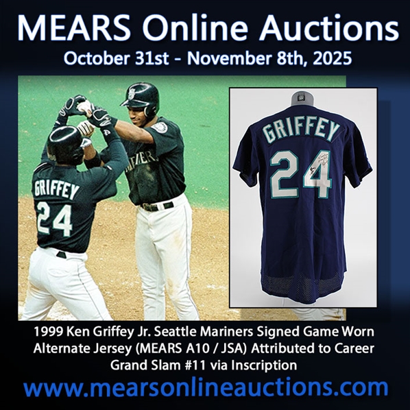 1999 Ken Griffey Jr. Seattle Mariners Signed Game Worn Alternate Jersey (MEARS A10 / JSA) Attributed to Career Grand Slam #11 via Inscription