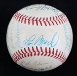 1981 Hall of Famer & Stars Multi Signed OAL Brown Baseball w/ 18 Signatures Including Lou Brock, Ernie Banks, Billy Williams & More *Full JSA Letter*