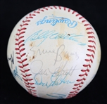 1981 Hall of Famer & Stars Multi Signed OAL Brown Baseball w/ 18 Signatures Including Lou Brock, Ernie Banks, Billy Williams & More *Full JSA Letter*