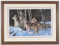 Vintage Jerry Gadamus Evening Shadows 26x34 Framed LE 336/1850 Wolves Print 