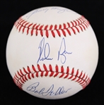 1990s Nolan Ryan Sandy Koufax Bob Feller Multi Signed OAL Brown Baseball (JSA)