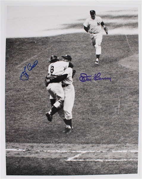 1956 Yogi Berra & Don Larsen Signed World Series 11x14 "Larsens Perfect Game" Photo (PSA/DNA) 