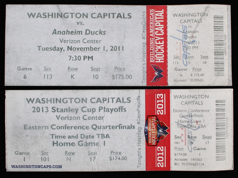 2011-2013 Washington Capitals vs Anaheim Ducks & NYR Full Tickets (Lot of 2)