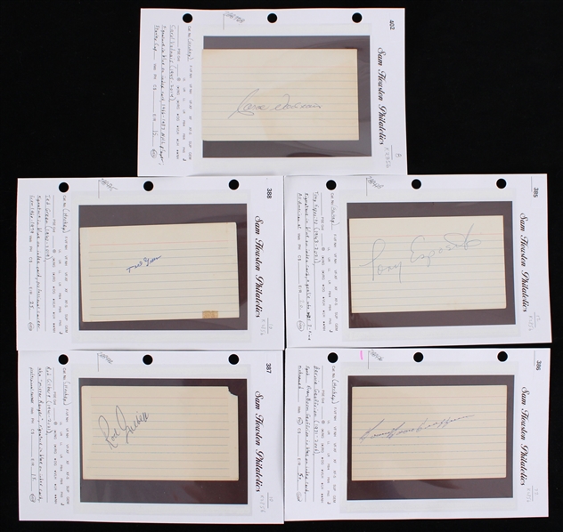 1970s Hockey Signed Index Cards - Lot of 5 w/ Rod Gilbert, Bernie Geoffrion, Ted Green & Carol Vadnais (JSA)
