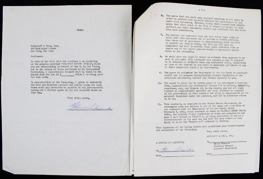 1955 Florence Chadwick Swimmer Signed "Greatest Sports Thrill" Radio Program Contract (JSA)